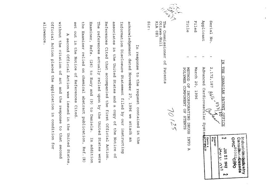 Canadian Patent Document 2172187. Prosecution-Amendment 19961221. Image 1 of 2