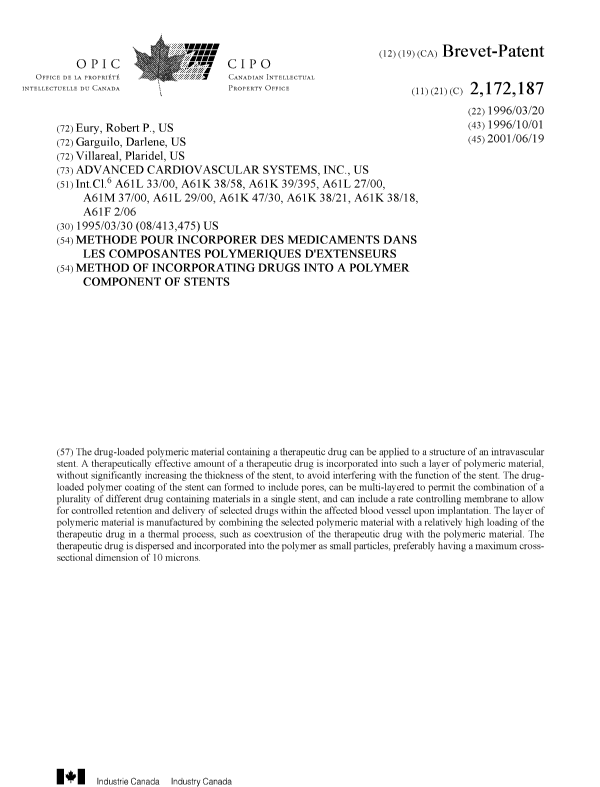 Canadian Patent Document 2172187. Cover Page 20001229. Image 1 of 1