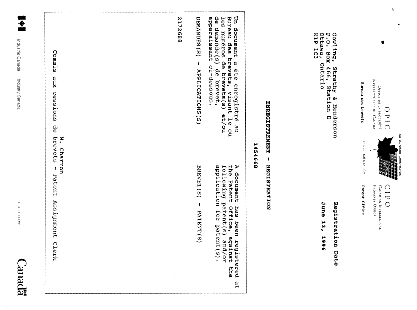 Canadian Patent Document 2172688. Prosecution Correspondence 19960326. Image 1 of 3