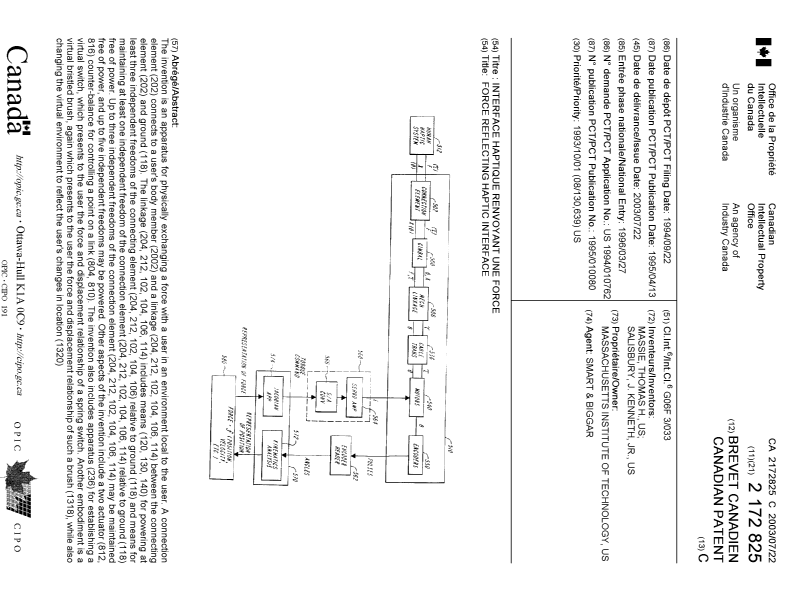 Canadian Patent Document 2172825. Cover Page 20030617. Image 1 of 1