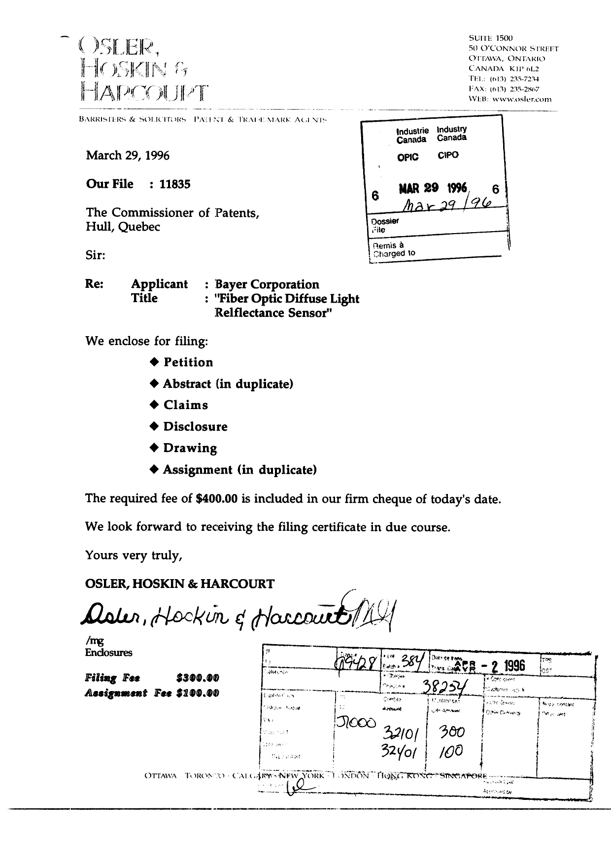 Canadian Patent Document 2173014. Assignment 19960329. Image 1 of 6