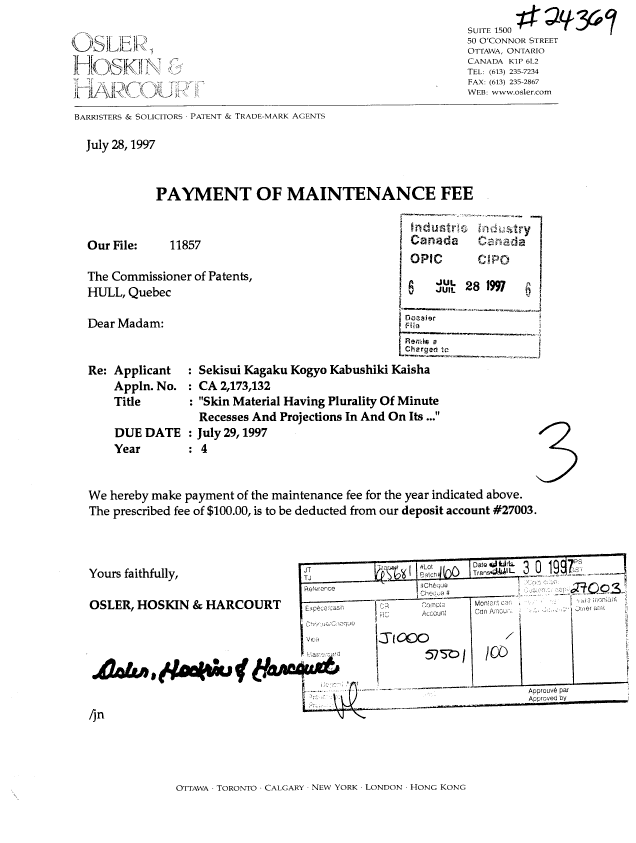Document de brevet canadien 2173132. Taxes 19970728. Image 1 de 1