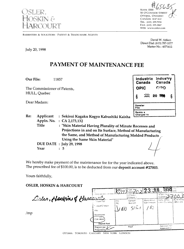 Document de brevet canadien 2173132. Taxes 19980720. Image 1 de 1