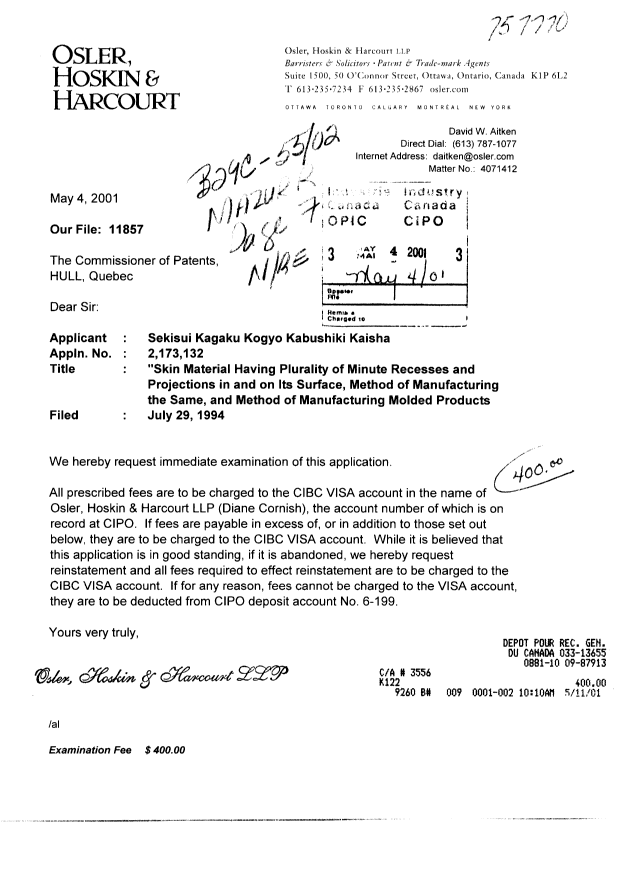 Document de brevet canadien 2173132. Poursuite-Amendment 20010504. Image 1 de 1