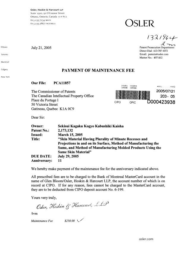 Document de brevet canadien 2173132. Taxes 20050721. Image 1 de 1