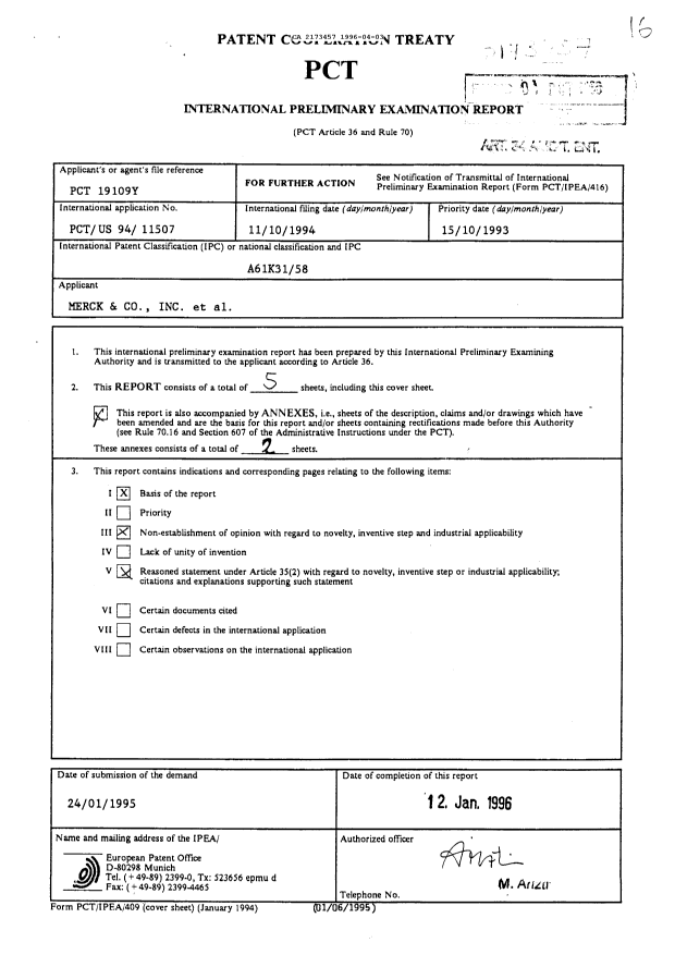 Document de brevet canadien 2173457. Rapport d'examen préliminaire international 19960403. Image 1 de 14