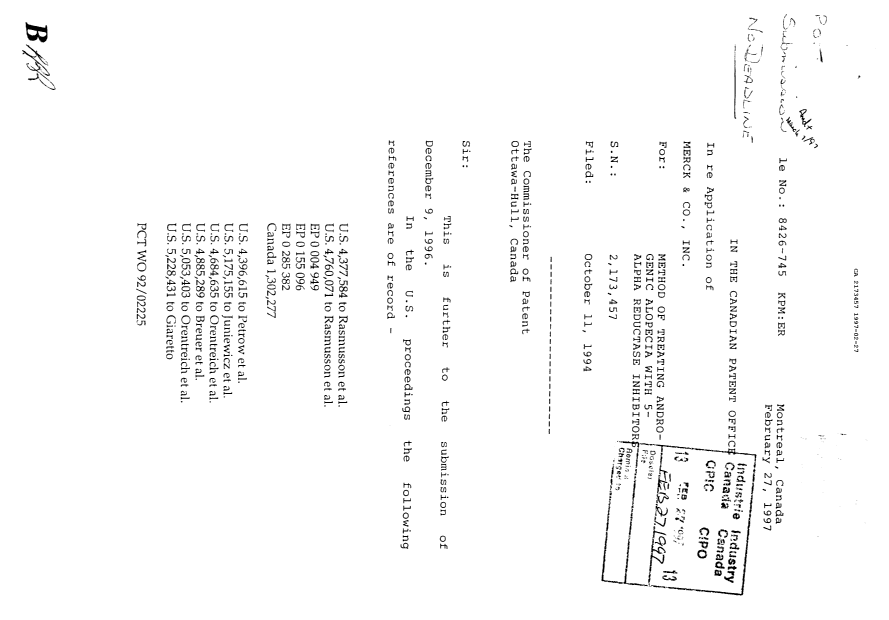 Canadian Patent Document 2173457. Prosecution-Amendment 19961227. Image 1 of 3