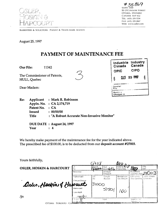 Document de brevet canadien 2174719. Taxes 19970825. Image 1 de 1