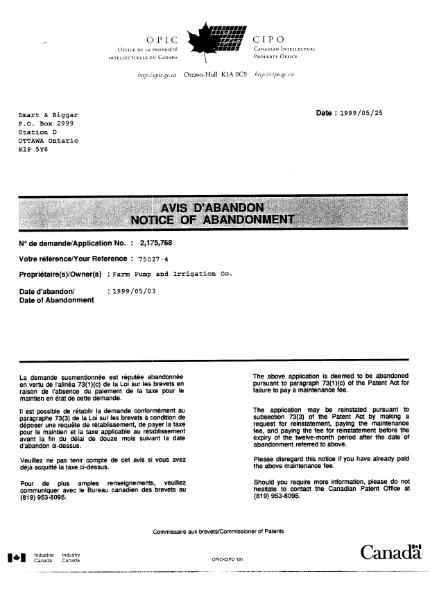 Canadian Patent Document 2175768. Fees 19980506. Image 2 of 2