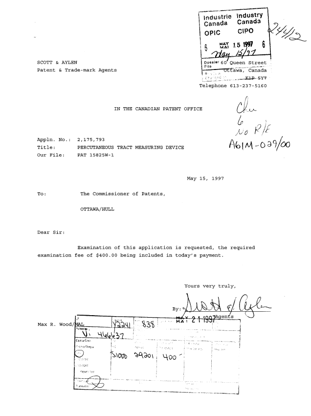 Canadian Patent Document 2175793. Prosecution-Amendment 19970515. Image 1 of 1