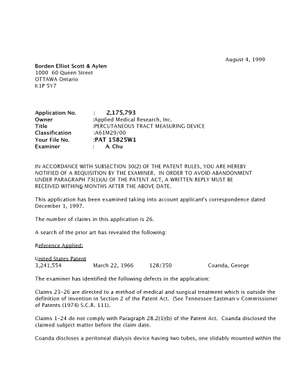 Canadian Patent Document 2175793. Prosecution-Amendment 19990804. Image 1 of 2