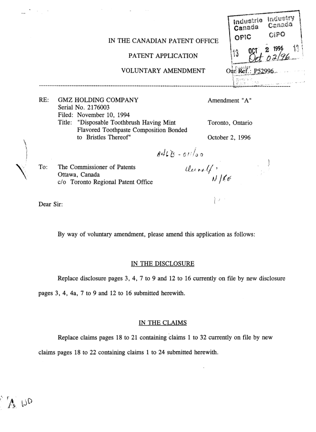 Canadian Patent Document 2176003. Prosecution-Amendment 19980601. Image 1 of 19