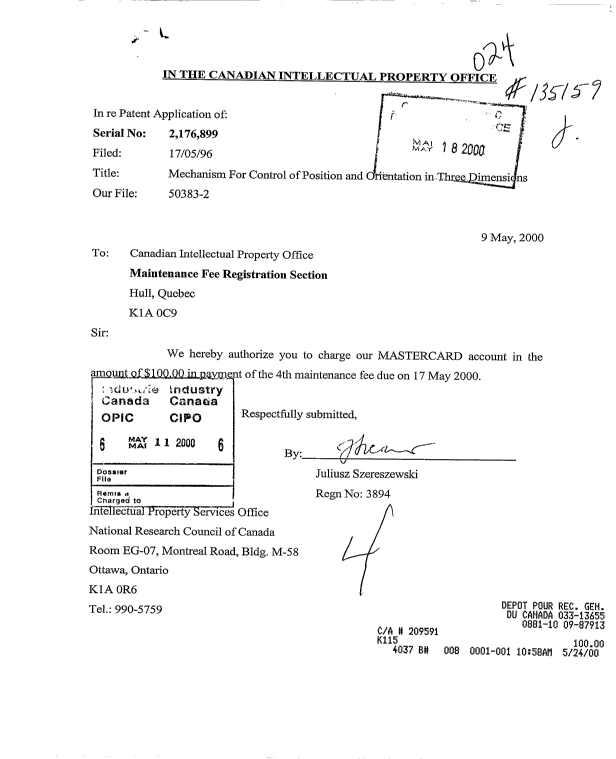 Document de brevet canadien 2176899. Taxes 19991211. Image 1 de 1