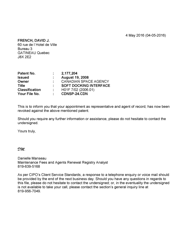 Document de brevet canadien 2177204. Correspondance 20151204. Image 1 de 1