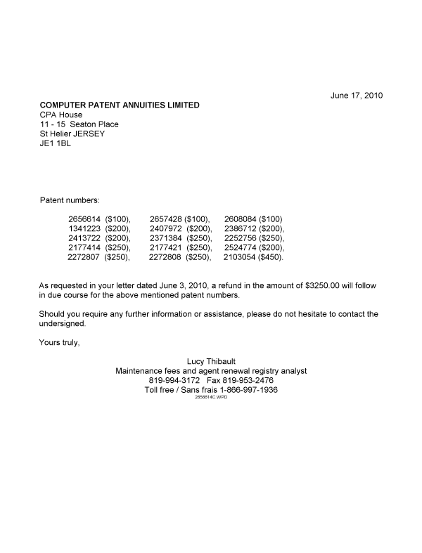 Canadian Patent Document 2177414. Correspondence 20100617. Image 1 of 1