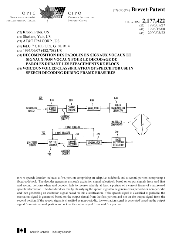 Document de brevet canadien 2177422. Page couverture 20000811. Image 1 de 1
