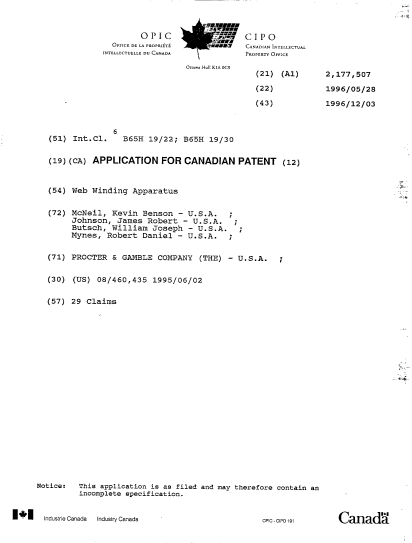 Canadian Patent Document 2177507. Cover Page 19960903. Image 1 of 1