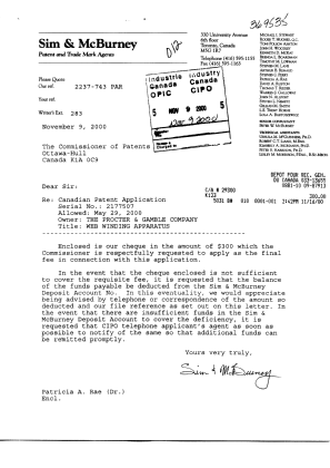 Canadian Patent Document 2177507. Correspondence 20001109. Image 1 of 1