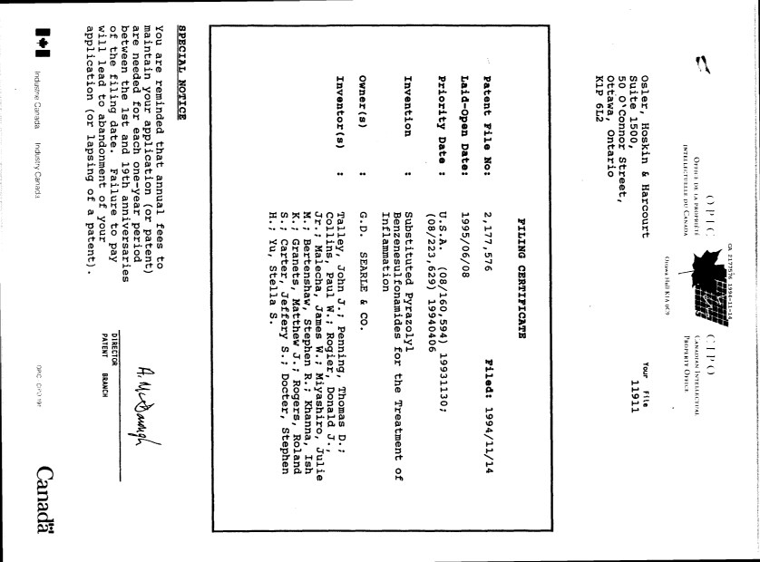 Canadian Patent Document 2177576. Correspondence 19931214. Image 1 of 1