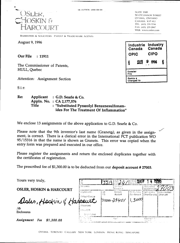 Canadian Patent Document 2177576. Assignment 19951209. Image 1 of 1