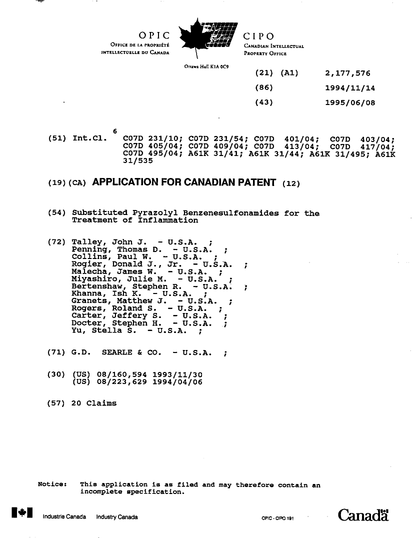 Canadian Patent Document 2177576. Cover Page 19951213. Image 1 of 1
