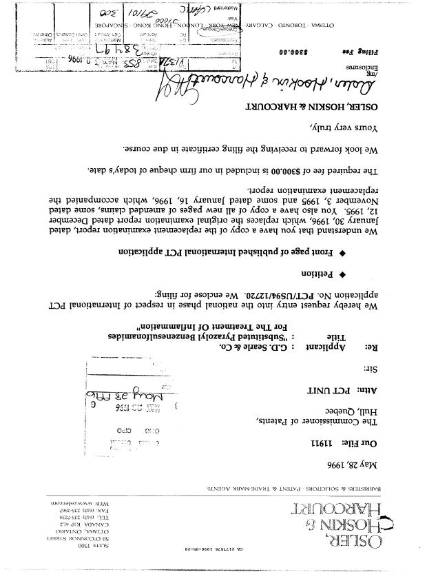 Document de brevet canadien 2177576. Cession 19951228. Image 1 de 4