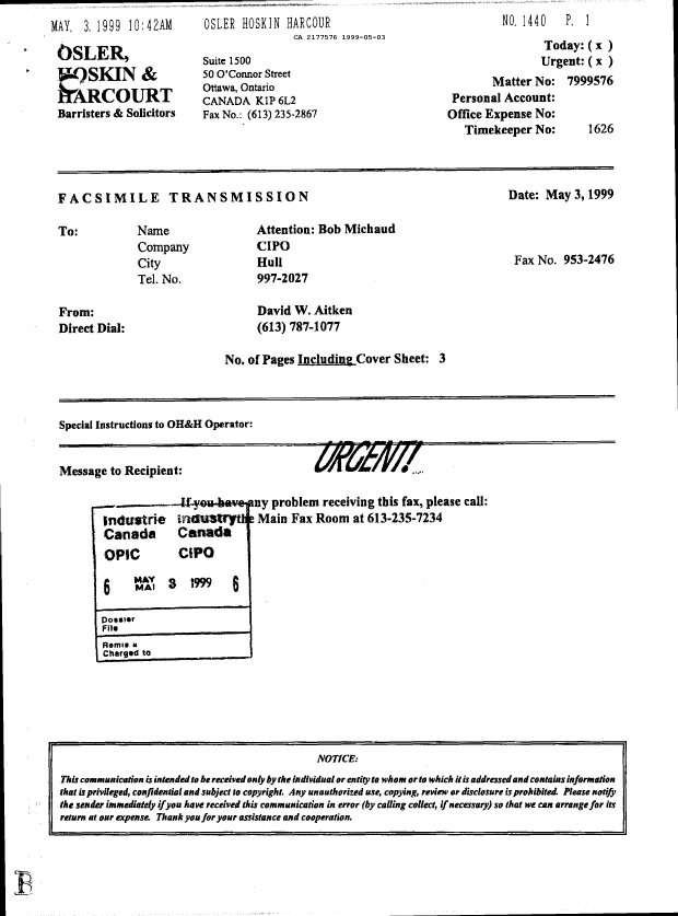 Canadian Patent Document 2177576. Prosecution-Amendment 19981203. Image 1 of 3
