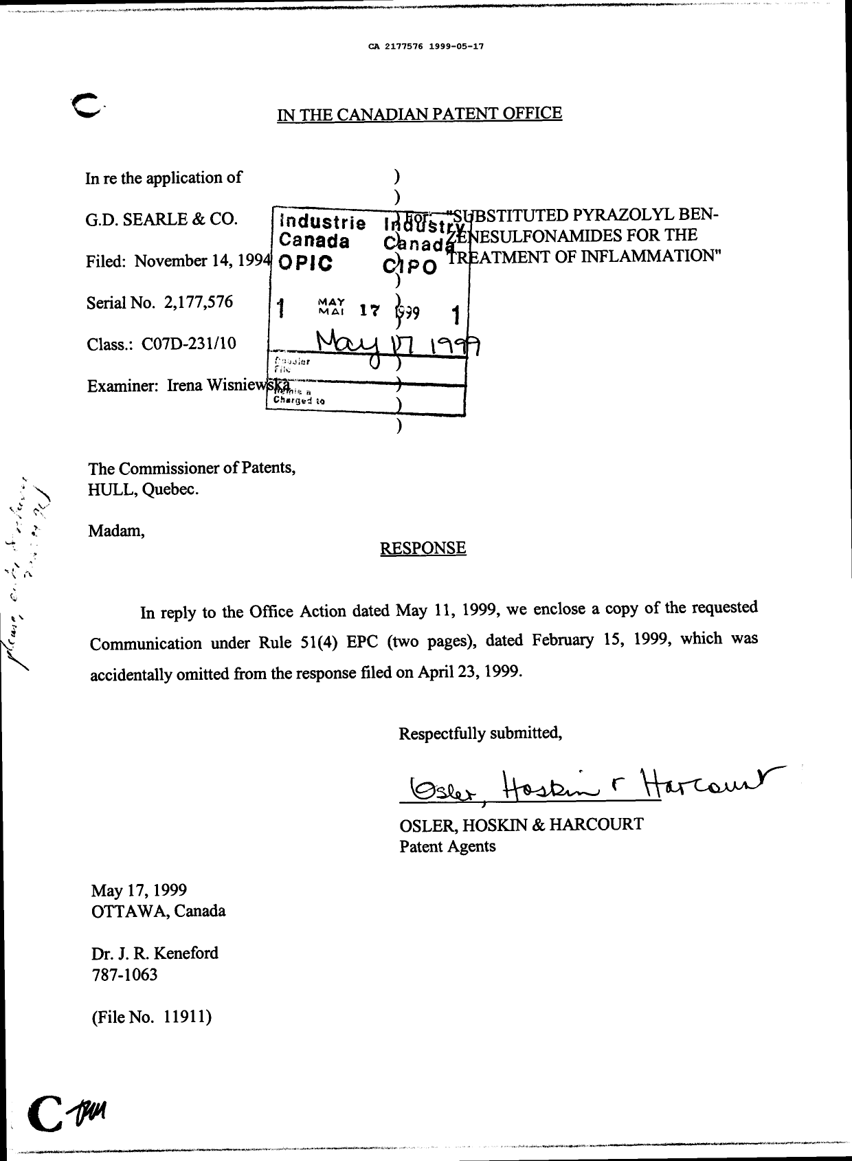 Canadian Patent Document 2177576. Correspondence 19981217. Image 1 of 3
