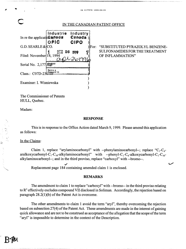 Document de brevet canadien 2177576. Poursuite-Amendment 19981226. Image 1 de 2