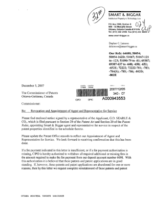 Document de brevet canadien 2177576. Correspondance 20061205. Image 1 de 4