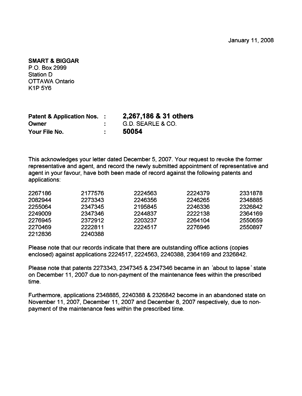 Canadian Patent Document 2177576. Correspondence 20071211. Image 1 of 2