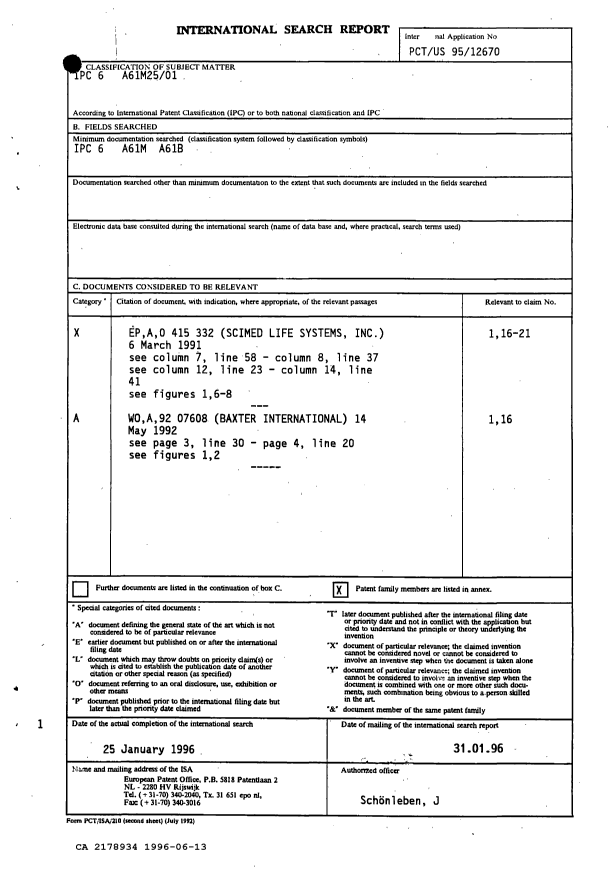 Document de brevet canadien 2178934. Rapport d'examen préliminaire international 19960613. Image 1 de 3