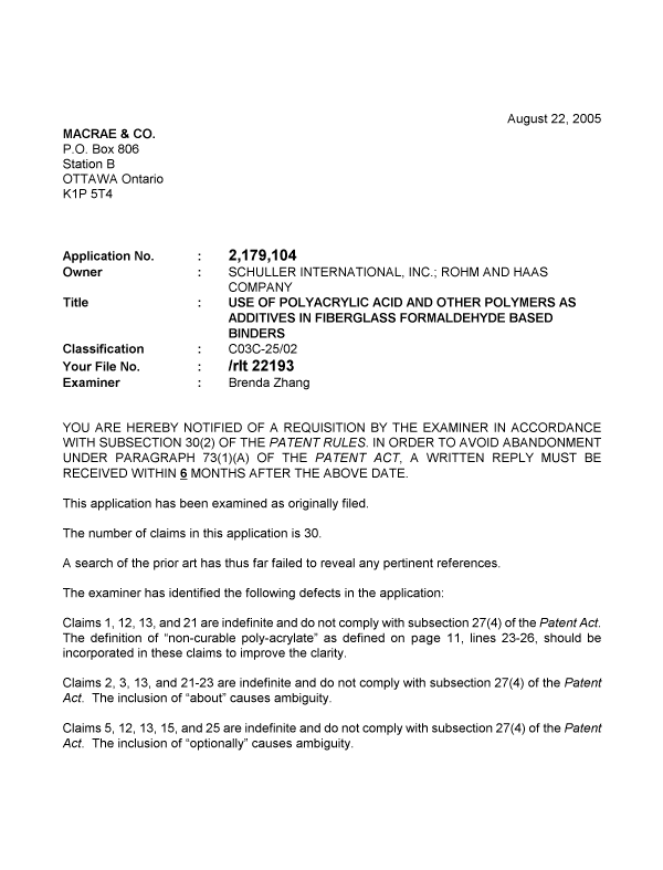 Canadian Patent Document 2179104. Prosecution-Amendment 20041222. Image 1 of 2