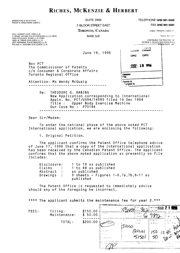 Canadian Patent Document 2179398. Assignment 19960618. Image 1 of 7