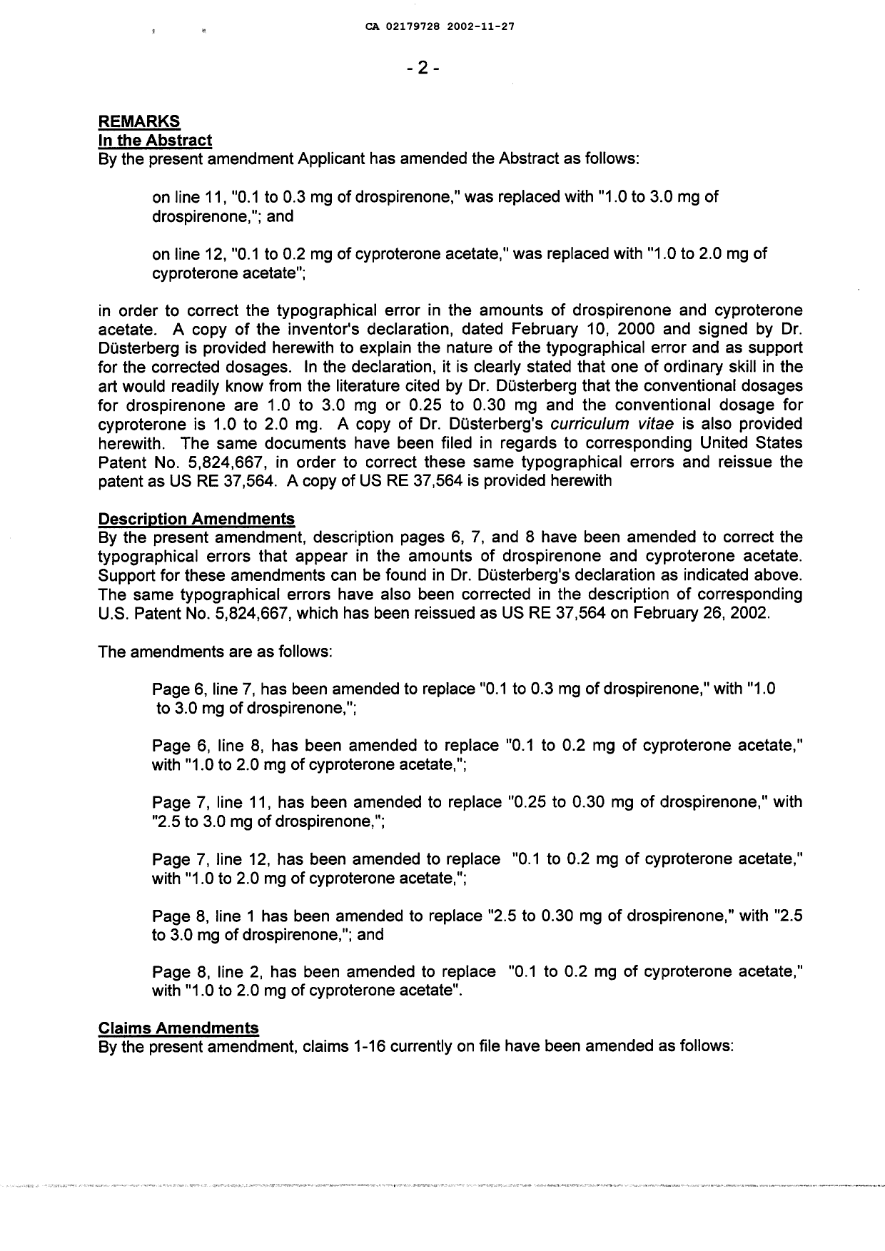 Canadian Patent Document 2179728. Prosecution-Amendment 20011227. Image 2 of 21