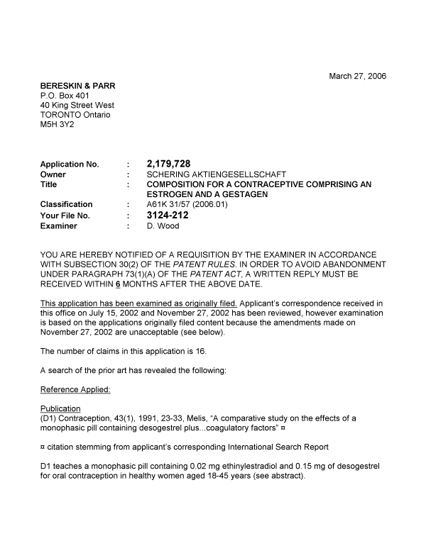 Canadian Patent Document 2179728. Prosecution-Amendment 20051227. Image 1 of 2
