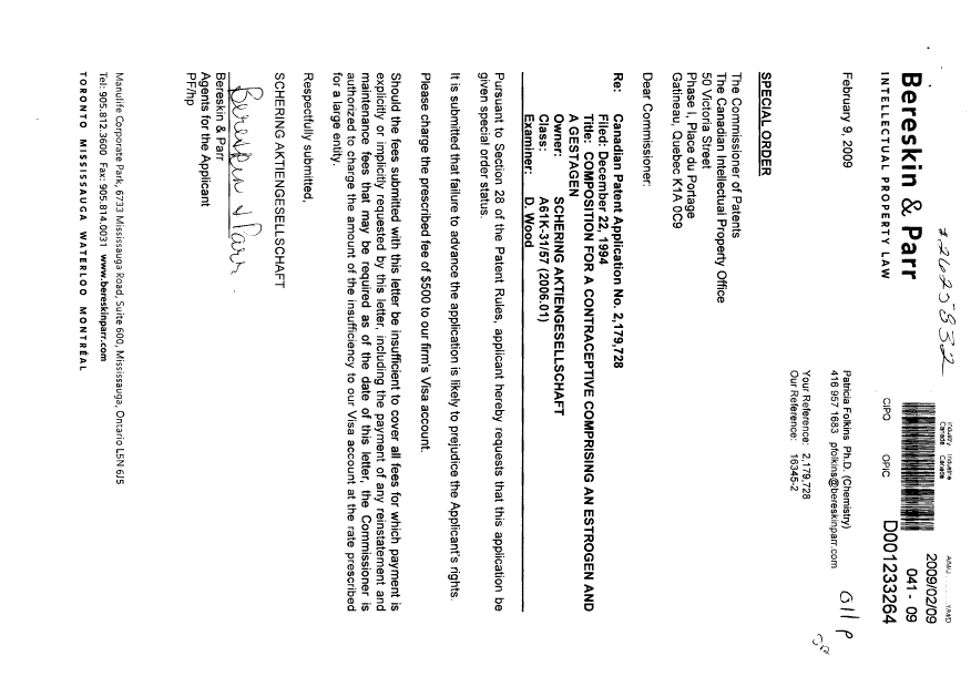 Canadian Patent Document 2179728. Prosecution-Amendment 20081209. Image 1 of 1