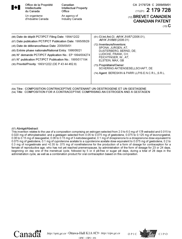 Canadian Patent Document 2179728. Cover Page 20081212. Image 1 of 1