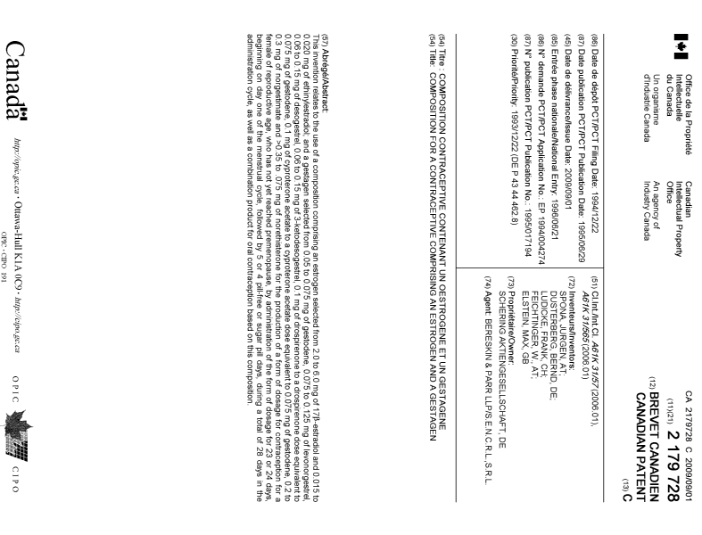 Canadian Patent Document 2179728. Cover Page 20081212. Image 1 of 1