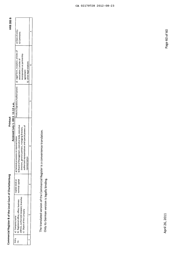 Canadian Patent Document 2179728. Assignment 20111223. Image 62 of 62