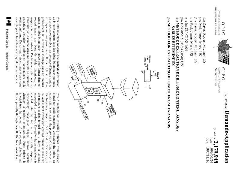 Canadian Patent Document 2179948. Cover Page 19980824. Image 1 of 2