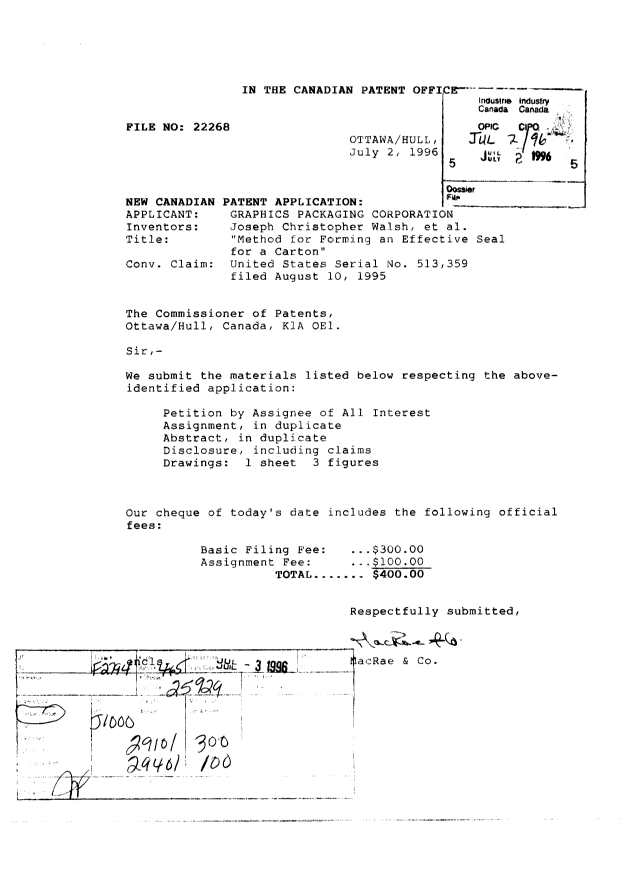 Canadian Patent Document 2180315. Assignment 19960702. Image 1 of 11