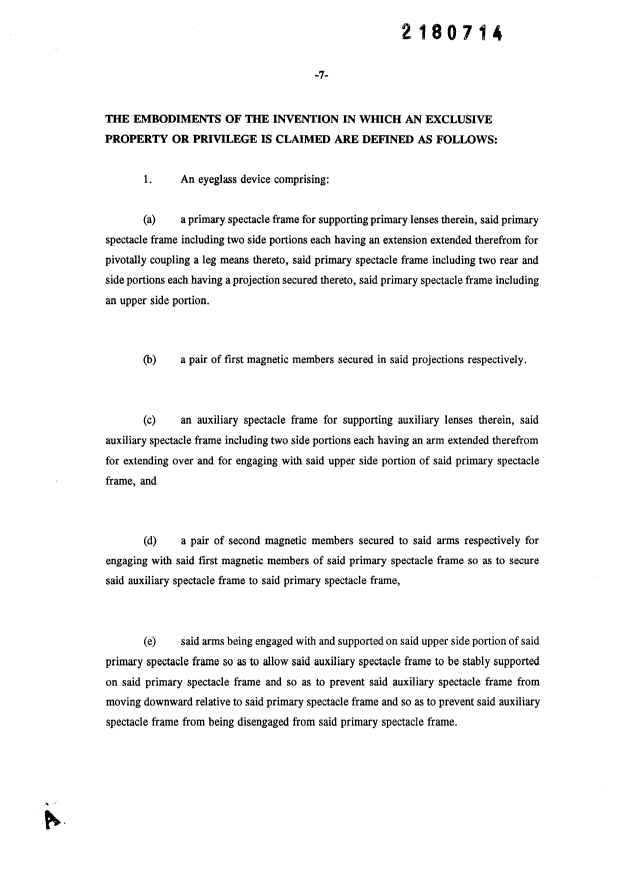 Document de brevet canadien 2180714. Revendications 19971103. Image 1 de 2