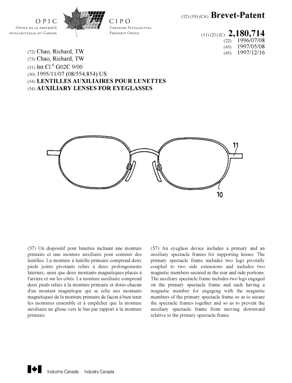 Document de brevet canadien 2180714. Page couverture 19980121. Image 1 de 1
