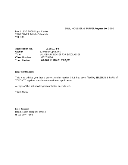 Document de brevet canadien 2180714. Poursuite-Amendment 20000810. Image 1 de 2