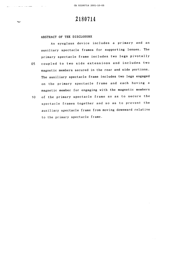 Document de brevet canadien 2180714. Abrégé 20011005. Image 1 de 1