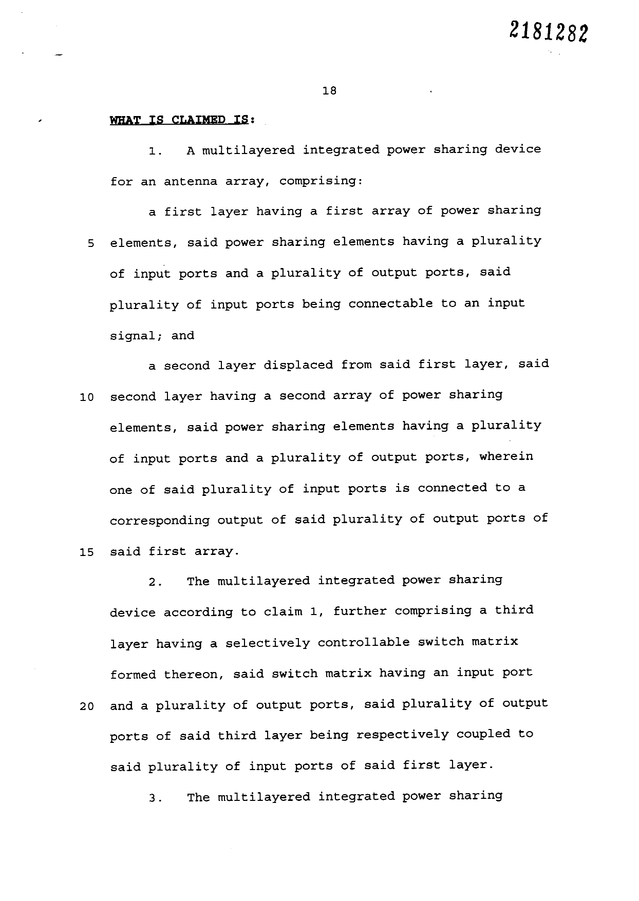 Document de brevet canadien 2181282. Revendications 19971223. Image 1 de 9