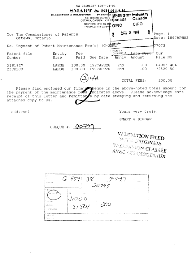 Document de brevet canadien 2181927. Taxes 19970403. Image 1 de 1
