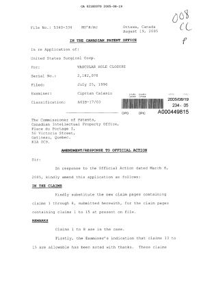 Canadian Patent Document 2182070. Prosecution-Amendment 20041219. Image 1 of 4