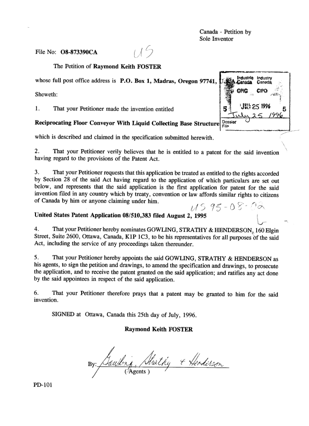 Canadian Patent Document 2182076. Assignment 19960725. Image 2 of 4